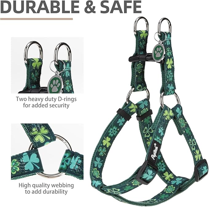 PUPTECK No Pull St. Patrick Dog Harness Soft Adjustable Basic Nylon Step in Puppy Vest Outdoor Walking with ID Tag, Deep Green S