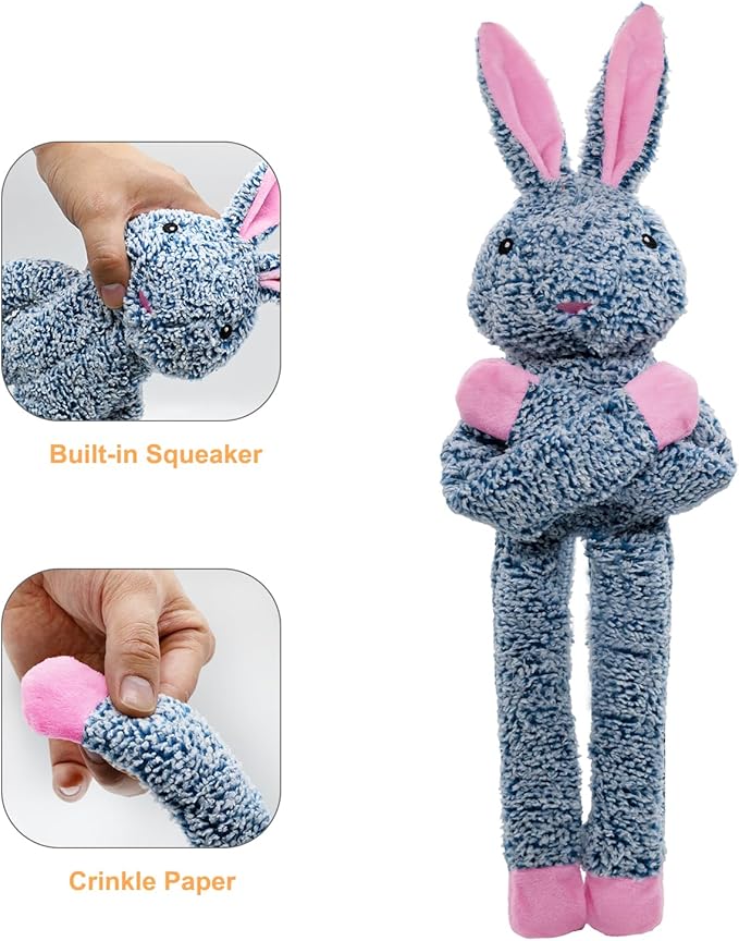 BUYPOW Easter Rabbit No Stuffing Dog Toys for Large Dogs, Squeaky Crinkle Interactive Dog Animals Toys, Plush Teething to Keep Them Busy, Cute Funny Dogs Gifts for Small Medium Large Breed