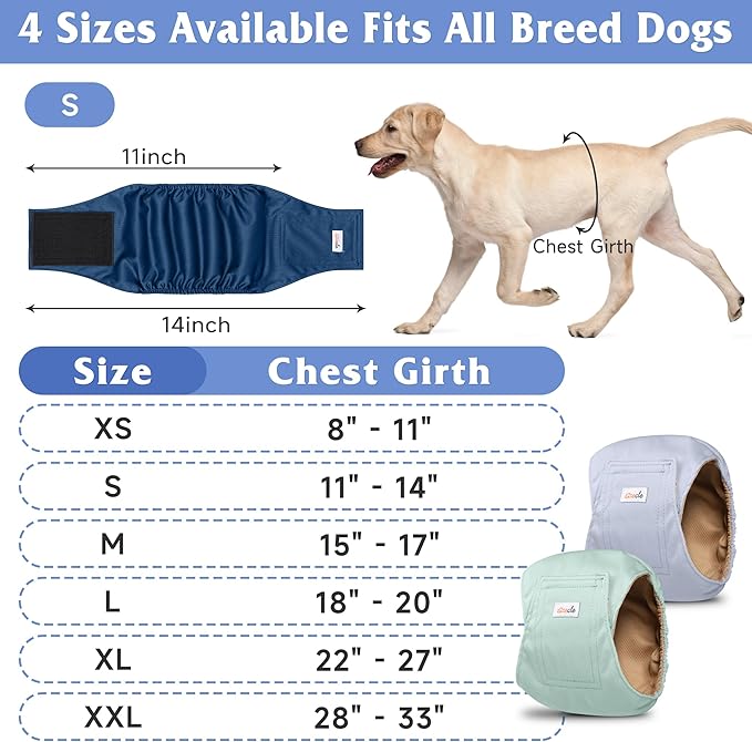 5 Pack Dog Diapers Male Reusable, Premium Belly Bands for Male Dogs, High Absorbing Dog Pee Wraps for Doggie in Incontinence or Excitable Urination and Training Green L