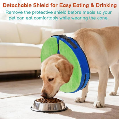 Sponge Dog Cone After Surgery, No Inflation Required Dog Donut Collar to Stop Licking, Inflatable Cone Alternatives for Large Pets, Soft Recovery Collar with Protective Shield (Green Blue,XXL)