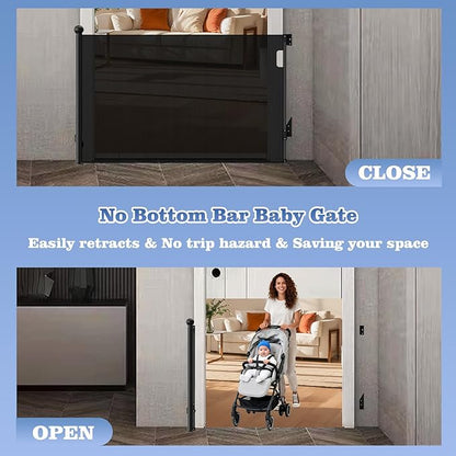 Retractable Baby Gate for Stairs Doorways, Extra Wide 55" No-Drill Pressure Mount OR Screw Mount, Space Saving Mesh Gate with No Bottom Bar Trip Hazard, for Indoor Outdoor Use with Kids, Dogs & Cats