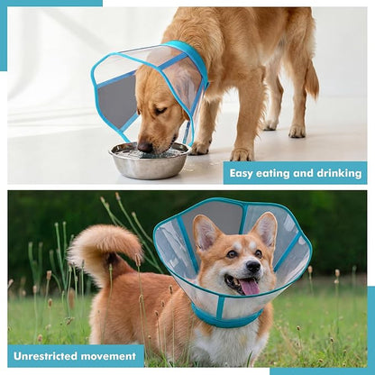 Clear Dog Cone, Elizabethan Collar for Dogs to Stop Licking, Plastic Pet E-Collar Alternative After Surgery, Adjustable Dog Recovery Cone for Wound Healing