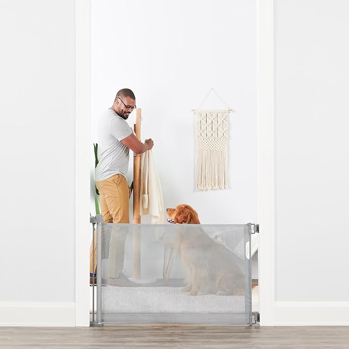 Carlson Pet Products 50" Extra Wide Retractable Dog Gate for Doorways & Bottom of Stairs, Easy Install Pet Gate, Gray