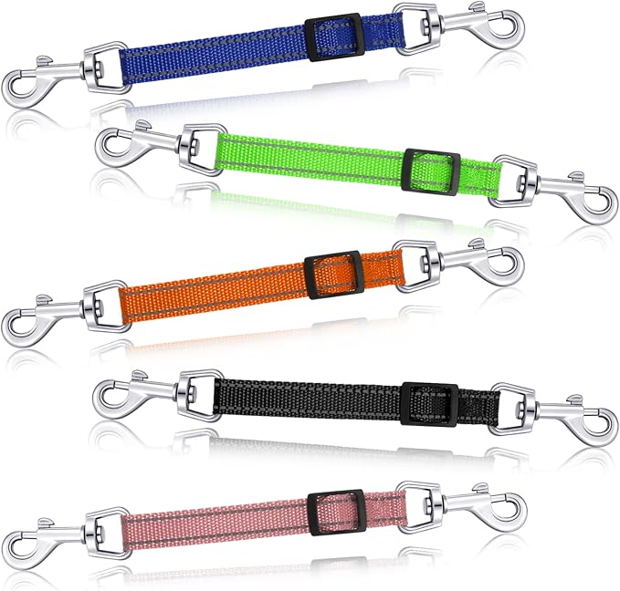 Saintrygo 5 Pcs Safety Dog Collar Clips Prong Collar Backup Clips Adjustable Reflective Nylon Harness Connector Metal Double Ended Backup Clasp for Harness Pet(Bright Color)