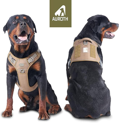 AUROTH Tactical Dog Harness for Large Dogs No Pull Adjustable Pet Harness Reflective Working Training Easy Control Pet Vest Military Service Dog Harnesses Army Yellow XXL