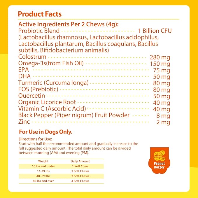 PENPEN Dog Allergy Relief Chews, Dog Itching Skin Relief, Omega 3 for Dogs Itch Supplement, Relieve Seasonal Allergy, Provide Immune Support (Peanut Butter Chews, 180ct)