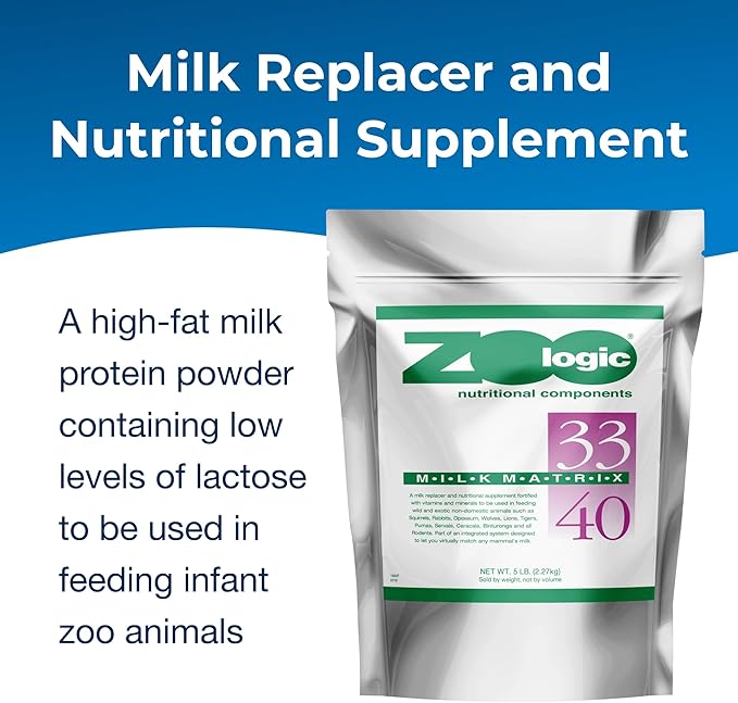 PetAg Zoologic Milk Matrix 33/40 - Milk Replacer - Matches Virtually Any Mammal's Milk - 33/40 - 5 lbs