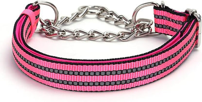 Stainless Steel Chain Martingale Collar for Dogs, No Pull Slip Cinch Choker Choke Collar Training Escape Proof Heavy Duty Dog Collar for Small Medium Large Pet Girl Female Dogs,Pink L