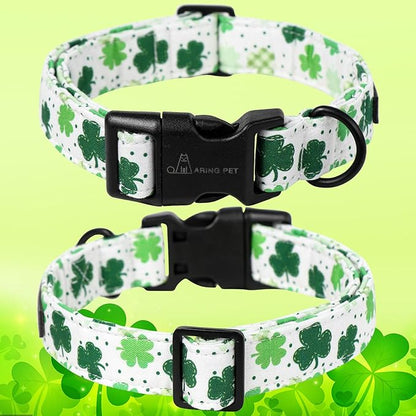 ARING PET St Patrick's Day Dog Collar, Cute White Clovers Pet Collars with Quick Release Buckle for Puppy Small Medium Large Boy Girl Dogs-L