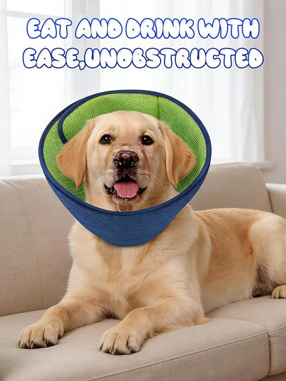 Dog Cone Collar Alternative,Comfortable Cones for Medium Large Dogs to Stop Licking After Surgery,Adjustable Comfy Cones, Comfortable Fabric Elizabethan Collars (Green Blue, M)