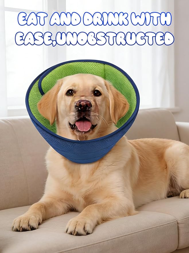 Dog Cone Collar Alternative,Comfortable Cones for Medium Large Dogs to Stop Licking After Surgery,Adjustable Comfy Cones, Comfortable Fabric Elizabethan Collars (Green Blue, S)