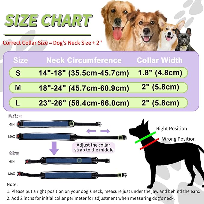 Martingale No Pull Dog Collar for Large Medium Dogs Training Walking, Heavy Duty Nylon Reflective Adjustable Anti Pull Slip Collar with Buckle L Dark Blue