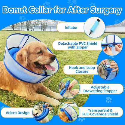 Upgraded Inflatable Dog Cone Collar for Dogs After Surgery,Adjustable Soft Elizabethan Collar for Medium Large Dogs,Comfortable Dual-Ring Dog Cone with Detachable Transparent Anti-Licking Shield（L）