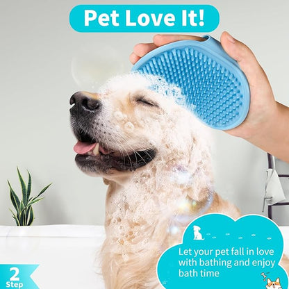 Comotech 3-in-1 Dog Grooming Brush | Adjustable Handle Shampoo Brush & Scrubber for Short & Long Haired Dogs & Cats (Blue Pink Blue)