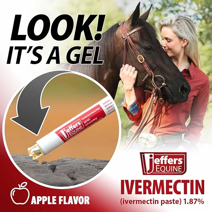 Jeffers Ivermectin Gel Dewormer for Horses - Apple Flavored, 1.87% Broad Spectrum Dewormer Paste - Effective Parasite Control for Worms, Pinworms, Bots & More - Safe for Equine of All Ages- 1 Pack
