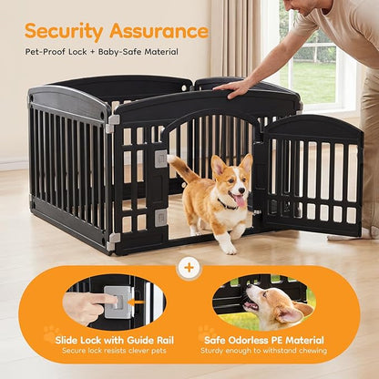 NEWBULIG Dog Playpen 4-Panel, 24IN Puppy Playpen, Stable Dog Play Pen Indoors/Outdoor with Secure Locking Door, Plastic Pet Fence for Small & Medium Dogs