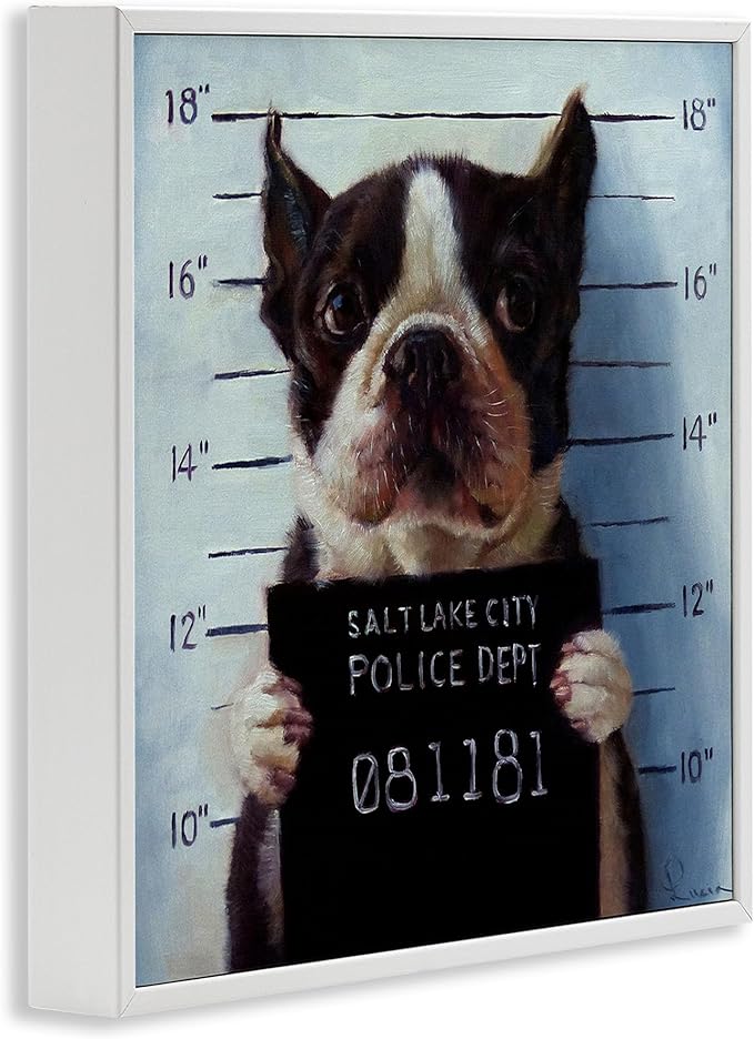 Stupell Industries Funny Boston Terrier Dog Jail Convicted Police, Design by Lucia Heffernan