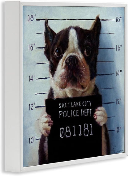 Stupell Industries Funny Boston Terrier Dog Jail Convicted Police, Design by Lucia Heffernan