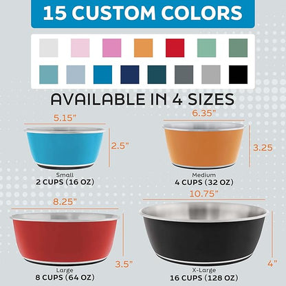Master Pet Supply Stainless Steel Dog Bowls Set of 2 (128 Oz Each) with Non-Slip Rubber Base - Aqua Sky - Basic Dog Food Bowl Water & Food Bowls for Small Medium Large Dogs & Cats, Metal Dish
