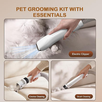 Dog Grooming Vacuum, Dog Grooming Kit with Pet Clipper Nail Grinder, 3 Suction Modes Dog Brush Vacuum with 6 Pet Grooming Tools (White)
