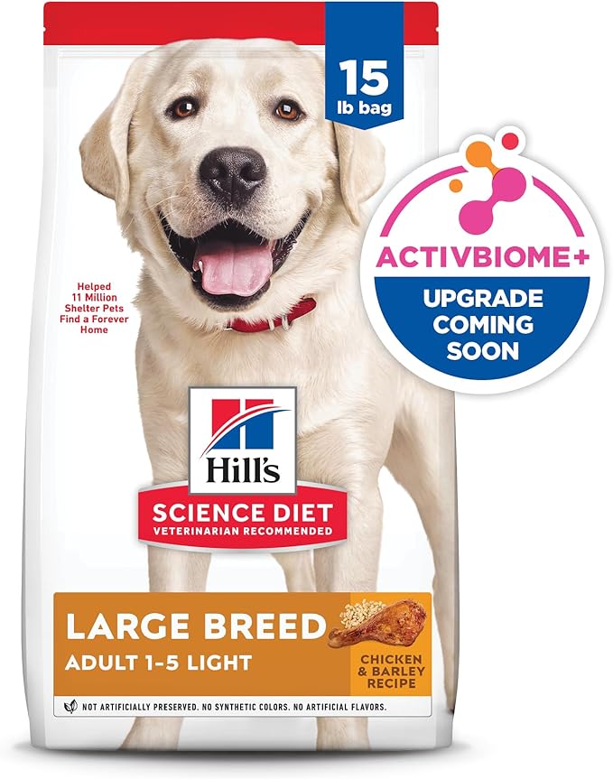 Hill's Science Diet Adult 1-5 Light Large Breed Dry Dog Food, Chicken Meal & Barley, 15 lb. Bag