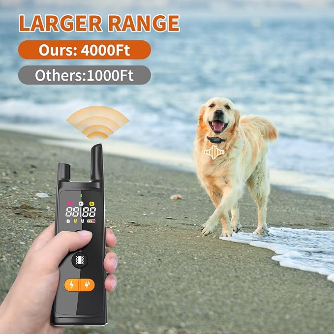 Dog Training Shock Collar 4300FT Dog Bark Collar with Remote IP67 Waterproof 4 Training Modes Beep Vibration Shock Light Mode Magnetic Charger Electric Dogs Collar 8-25 inches Double Shock Iron Black