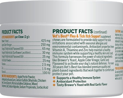 Vet's Best Natural Flea & Tick Soft Chews for Dogs – Natural Supplement for Dog Flea and Tick Prevention – Veterinarian-Formulated Itch Relief and Immune Support – Made in USA – 60 Chews