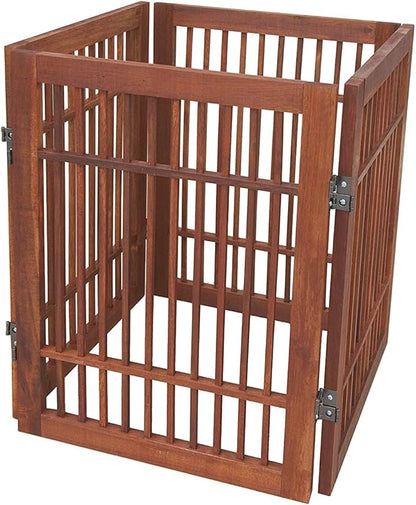 Urnporium Freestanding Wooden Dog Gate Foldable Indoor Pet Gate No Drill Expandable Barrier for Doorways Stairs Hallways Portable Wood Fence for Small Dogs & Puppies (Brown Pet Gate, 4 Panel 24" Tall)