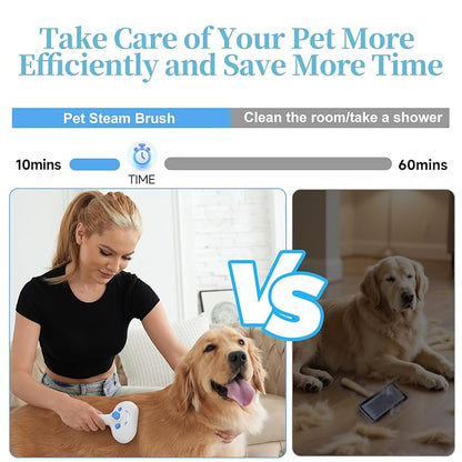Pet Steam Brush for Dog & Cat - 3-in-1 Steam Grooming Brush for Shedding & Hair Removal - Pet comb leave-in serum with Mist for Long Haired Pets - Includes 2*Waterless Shampoo, Blue