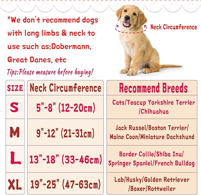 Inflatable Soft Dog Cone Collar for Small Medium Large Dogs & Cats Alternative After Surgery, Blow Up Pet Donut Neck Cone Prevent from Biting & Scratching, Comfy Adjustable Recovery Pillow Collar
