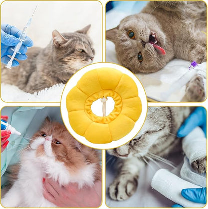 Sunflower Cat Recovery Cone, Adjustable Pet Elizabethan Collar for Cats &Puppy, Soft Cone for Cats After Surgery to Stop Licking, Cat Neck Pillow for Sleeping, Easy to Clean (Yellow, L)