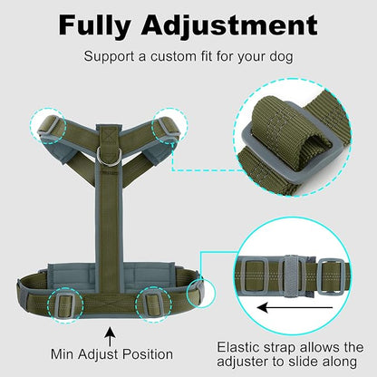 Plutus Pet No Pull Dog Harness, Adjustable Nylon Harness with Soft Padding, Reflective and Heavy Duty Dog Harness for Small, Medium, Large Dogs(Ranger Green, XL)