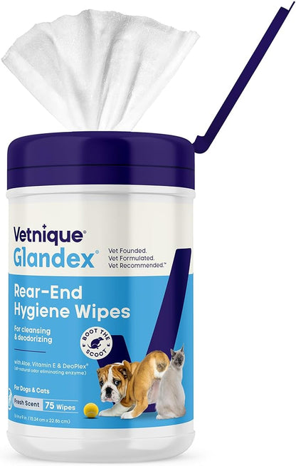 Vetnique Glandex Dog Wipes for Pets Cleansing & Deodorizing Anal Gland Hygienic Dog & Cat Wipes with Vitamin E, Skin Conditioners and Aloe (75ct)