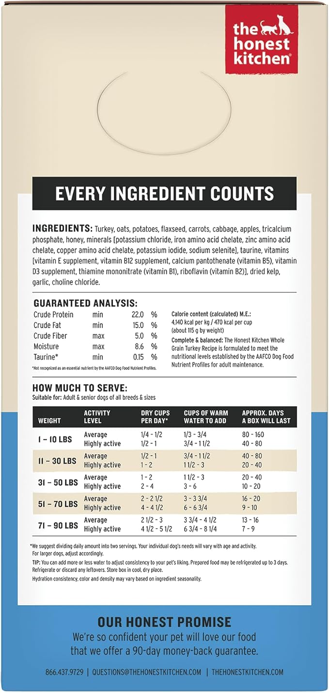 The Honest Kitchen Human Grade Wholemade™ Dehydrated Whole Grain Dog Food - Complete & Balanced Meal or Topper - Turkey 10 lb Box