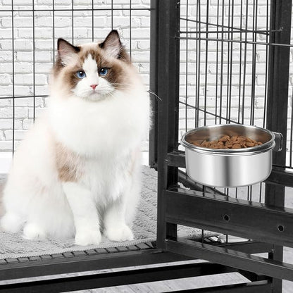 Dog Bowl Stainless Steel Pet Hanging Food Water Bowl Cage Feeding Cup Feeder for Dogs Cats Rabbits Birds Small Animal (Small)