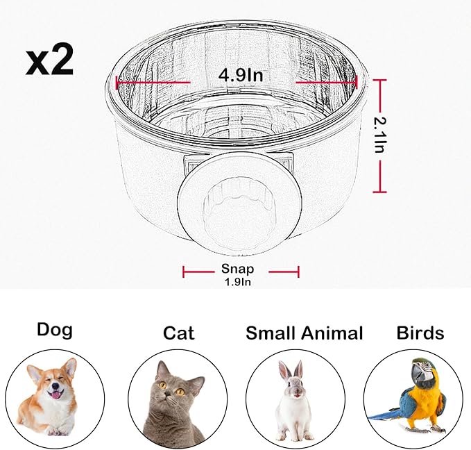 Mechpia 2 Pieces Crate Dog Bowl, Removable Stainless Steel Pet Kennel Hanging Food Water Feeder Bowl Cage Coop Cup for Puppy Medium Dog Cat Rabbit Ferret Bird (Blue,Red)