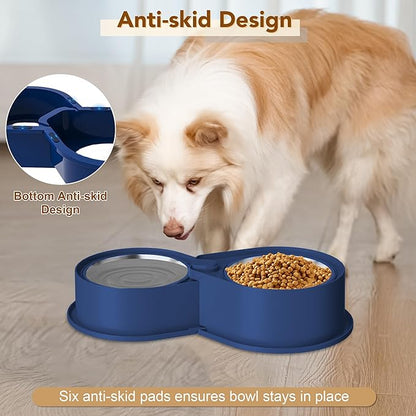 Newget Stainless Steel Dog Bowl Set, 304 Metal Dual Food & Water Bowls for Dogs & Cats, Large Capacity Pet Feeder, Anti-Skid Dog Dish for Small/Medium/Large Pets