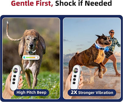 2025 Upgraded Shock Collar for Dogs, Dog Training Collar with Remote Control for Medium Large Dogs, 3 Training Modes - Beep, Vibration and Shock with Safety Lock, IPX7 Waterproof, Rechargeable,Beige