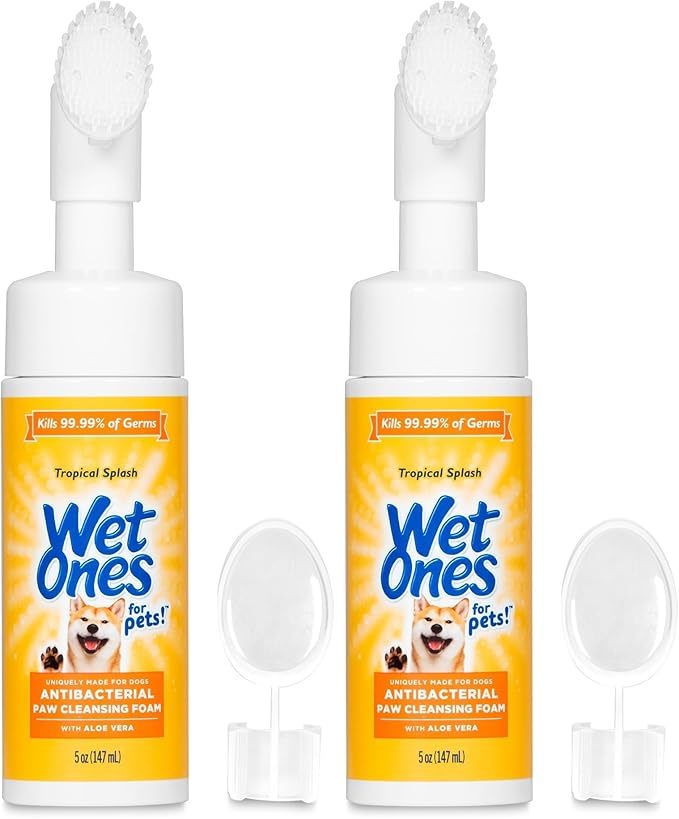 Wet Ones for Pets Antibacterial Dog Paw Cleaner with Built-in Brush, Foaming No-Rinse Formula for Cleaning Dirty Paws After Walks, Gentle Everyday Paw Wash for Dogs, 5 Oz - 2 Pack