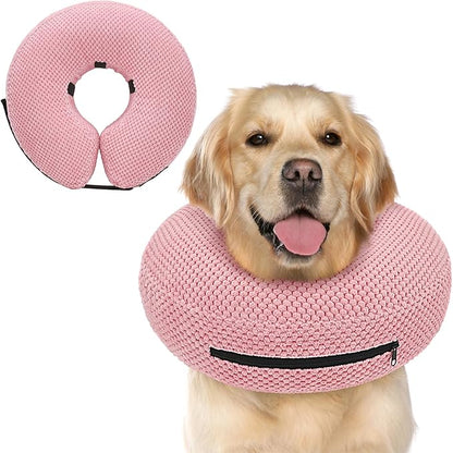 Supet Inflatable Dog Cone Collar for Dogs to Stop Licking, Dog Donut Collar After Surgery, Soft Pet Cone for Small Medium Large Dogs Pink 02 XL