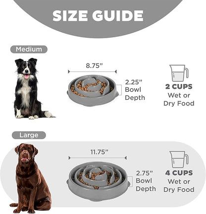 Outward Hound Fun Feeder Slo Bowl – Large 4‑Cup Capacity, Slow Feeding, Medium to Large Dogs, Non‑Slip, Gray, Drop Pattern
