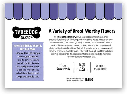 Three Dog Bakery Lick’n Crunch! Dessert Favorites Dog Treats Variety Pack, Crunchy Sandwich Dog Cookies with Churro, Blueberry Pie & Strawberry Shortcake Cream Fillings, 13 oz