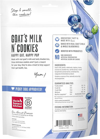 The Honest Kitchen Human Grade Dog Treats Goat's Milk N' Cookies: Slow Baked with Blueberries & Vanilla, 8 oz Bag