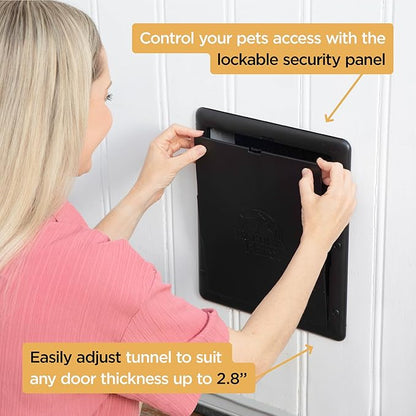 Hakuna Pets Essential Pet Door for Screens, Doors and Walls up to 2.17" Thick, for Dogs and Cats up to 42 lbs, Medium, Black
