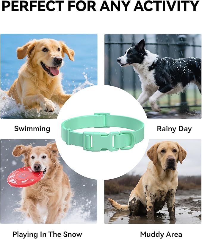 Waterproof Dog Collar, Rubber Adjustable Collars with Quick Release Buckle, Odor-Resistant, Easy to Clean Pet Collars for Small Medium or Large Dogs (Turquoise, M 11.8-18.5 inch)
