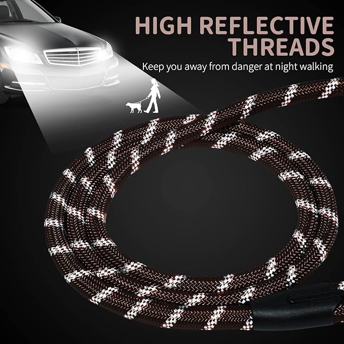 Long Dog Leash for Training 20Ft-Reflective Nylon Rope with Swivel Hook-Recall Agility Lead for Large Small Medium Dogs Outside Walking Hiking-Brown Diam 1/2"