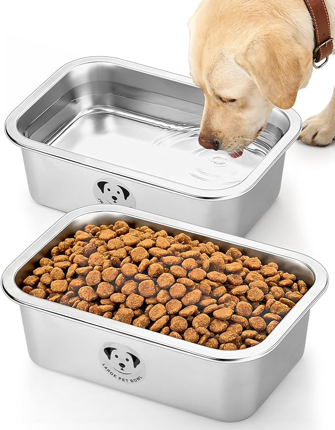 2 Pcs Stainless Steel Dog Bowls for Large Dogs, High Capacity Metal Dog Food Bowls, Food and Water Bowl for Large, X-Large, and Big Dogs 2.65 Gallons