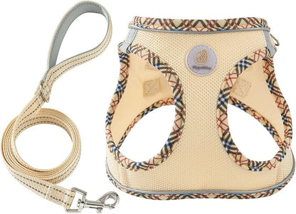 Hipubby Dog Harness Small Sized and Leash Set, No Pull Soft Mesh Puppy Vest, Reflective Breathable Lightweight Pet Harness, Harness for Small Medium Dogs and Cats - Khaki/Tirm, XXS