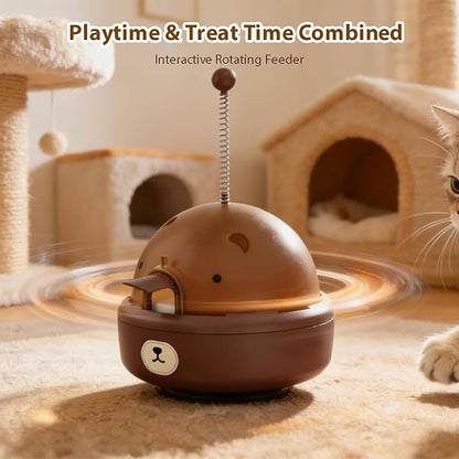 Pet Food Dispenser Interactive Training for Cats and Dogs Feeding Device, Self Soothing and Soothing Sound Toy (Brown)