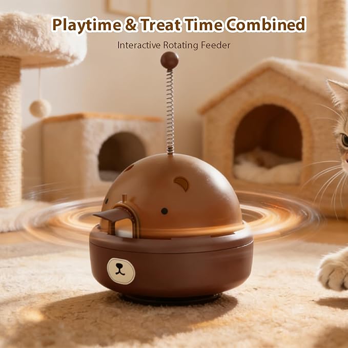 Pet Food Dispenser Interactive Training for Cats and Dogs Feeding Device, Self Soothing and Soothing Sound Toy (White)
